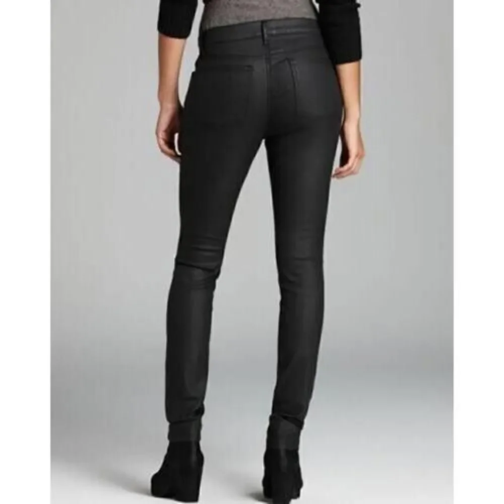 Eileen Fisher Organic Cotton Coated Shiny  Black Mid-Rise Skinny Jeans‎ Size 2
